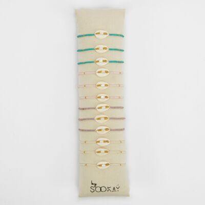 Pulsera de cauri natural: cuentas japonesas y nácar de “semilla de arroz”