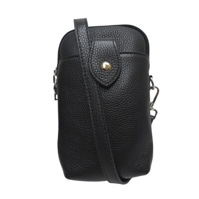 Custodia in pelle per cellulare grande nera con cinturino in pelle