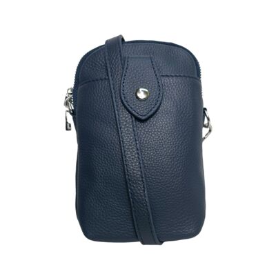 Custodia in pelle per cellulare grande blu con cinturino in pelle