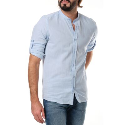 Chemise uni en coton et lin DADAM-BLEU-Pack de 6 pièces (M-3XL taille assorties)