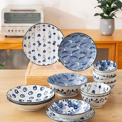 Stoviglie in ceramica Minoyaki con grazioso motivo a gatto
