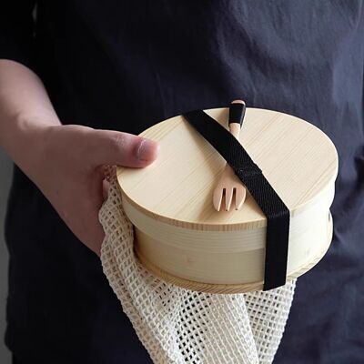 Caja bento de madera redonda de estilo retro japonés