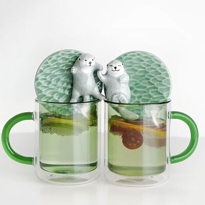 Otters Duo Mug with Lids Hand in Hand