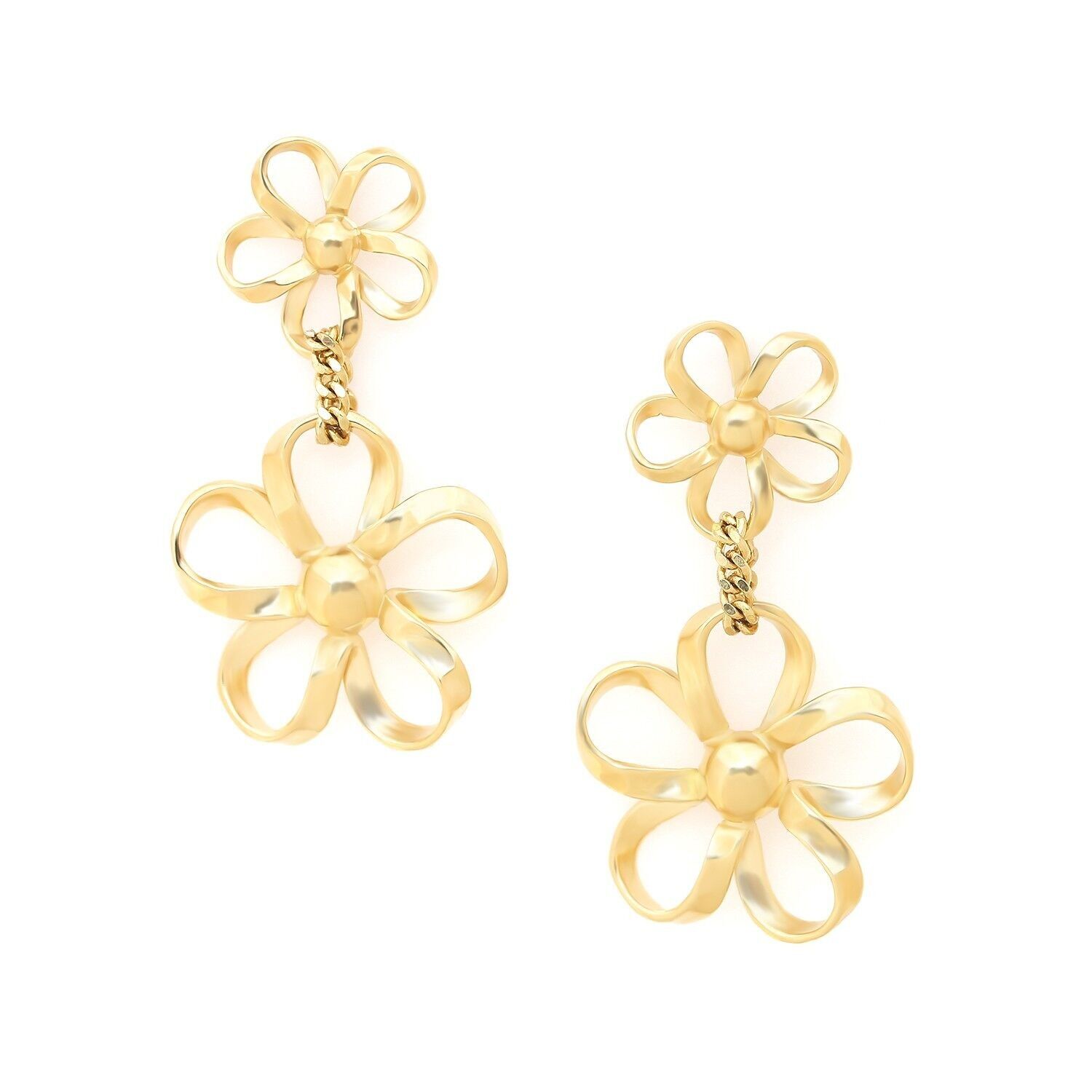 MOOREA   boucles d'oreilles poussoir 2 fleurs dorées