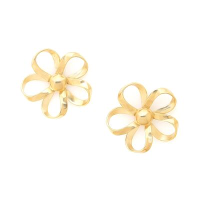 MOOREA boucles d'oreilles poussoir grosse fleur dorée