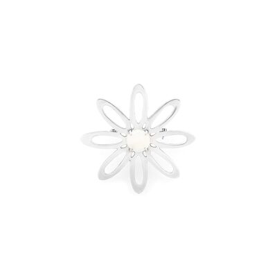 Spilla a forma di fiore in argento BLOOM con cabochon in madreperla bianca