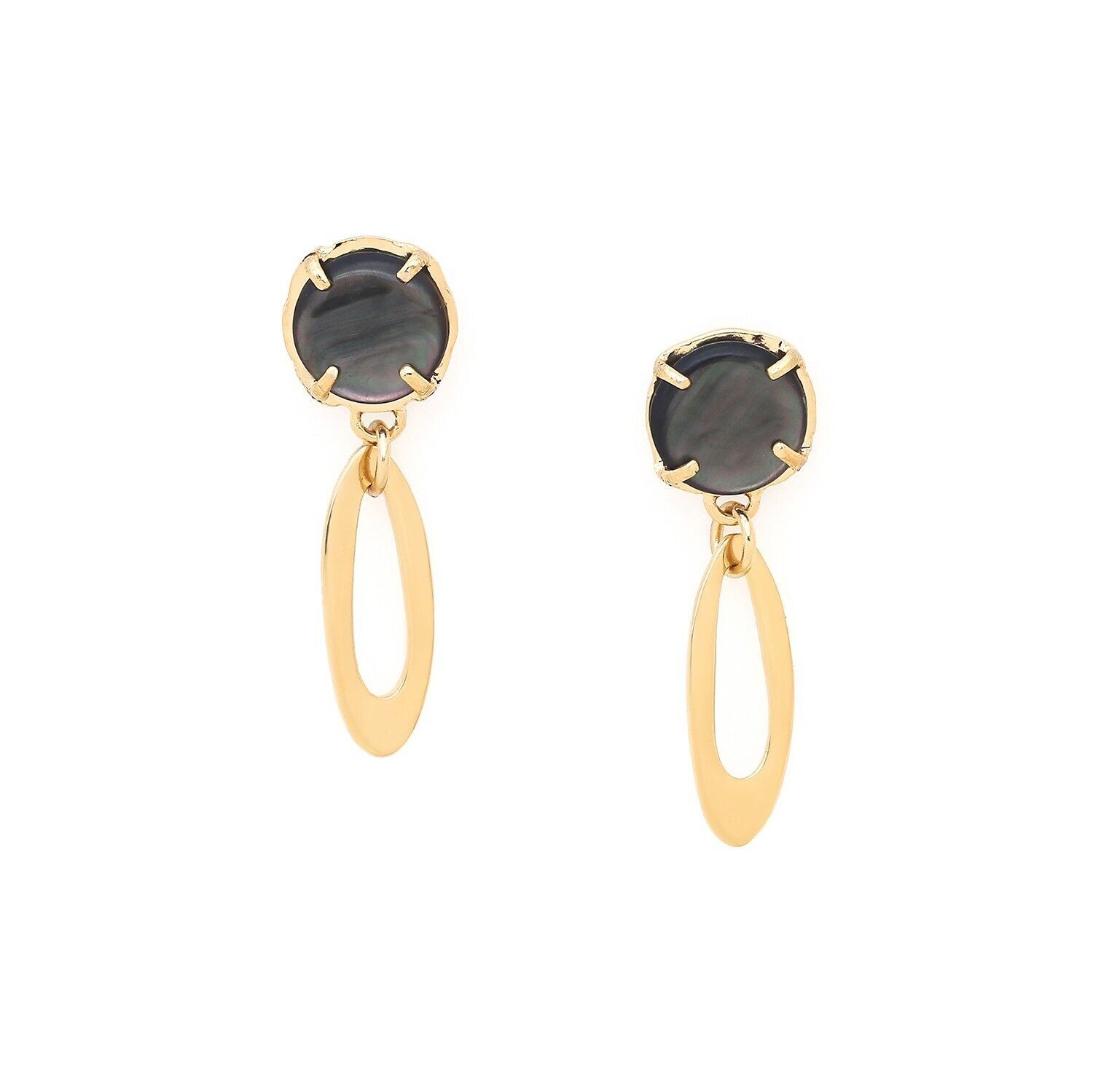 BLOOM   boucles d'oreilles poussoir dorée top cabochon nacre noire