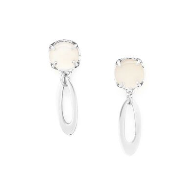 BLOOM silver push-on earrings with white mother-of-pearl cabochon top