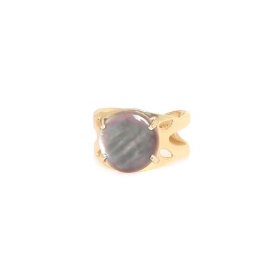 Anello regolabile BLOOM in madreperla nera e oro