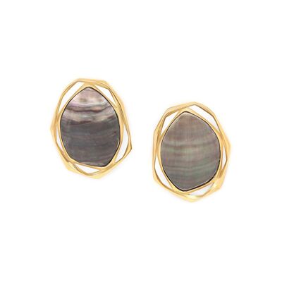 REFLET black mother-of-pearl push-on earrings, large gold model