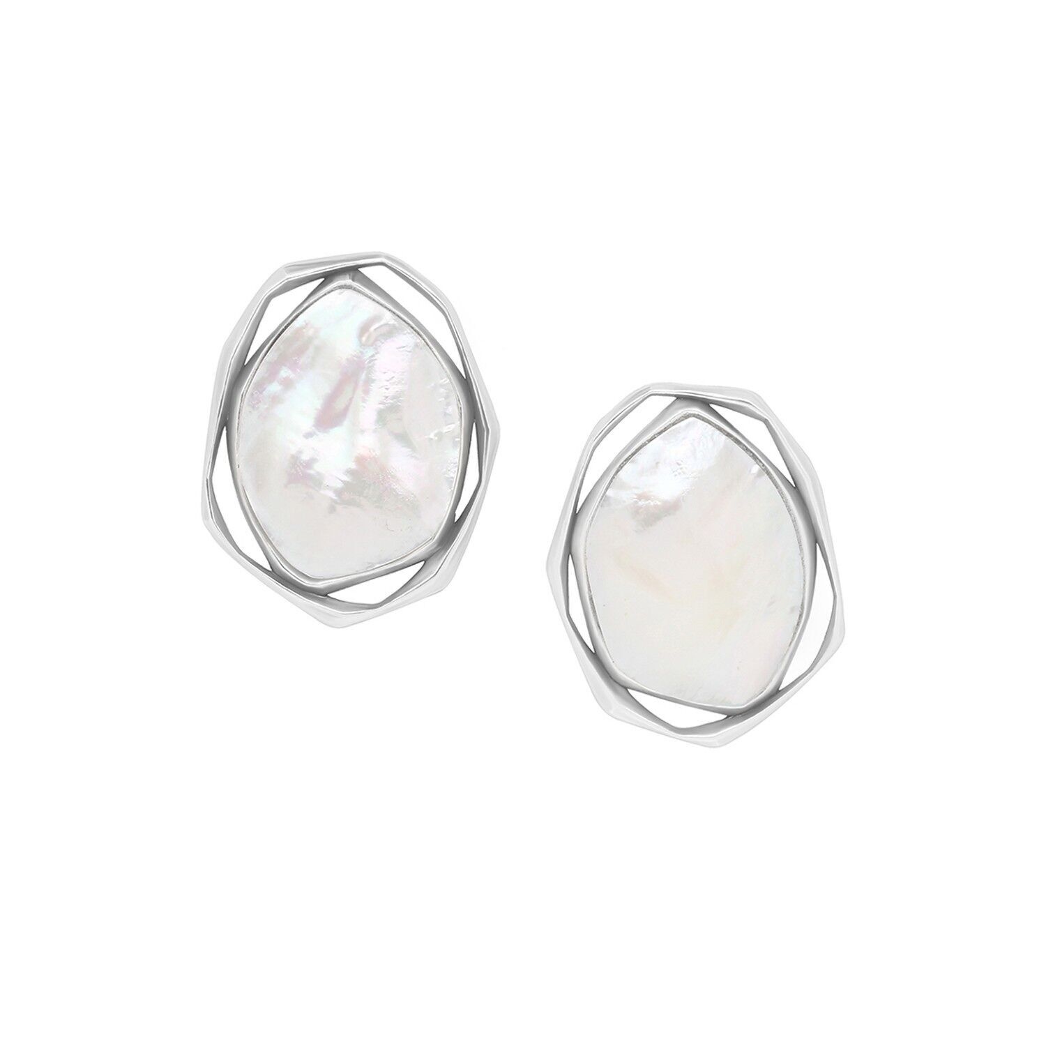 Pendientes grandes REFLET de plata con nácar blanco