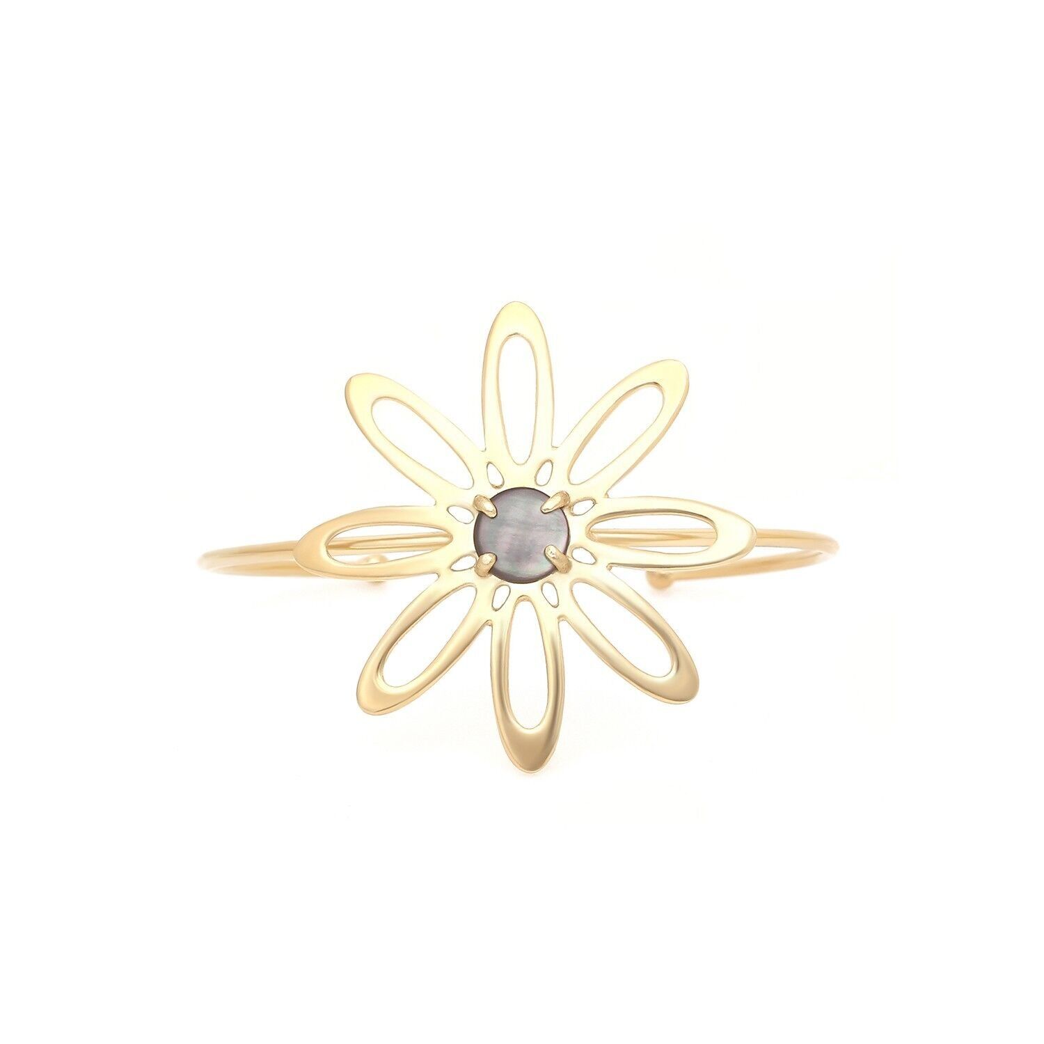 BLOOM   bracelet jonc fleur nacre noire dorée à l'or fin