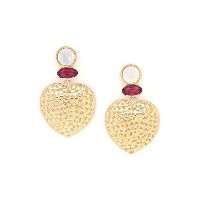 MON COEUR gold mother-of-pearl and rhinestone push-on earrings