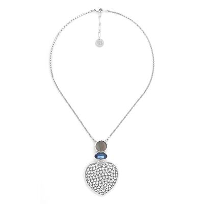 MY HEART silver heart pendant necklace with rhinestones