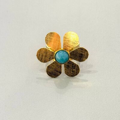 Nora Brushed Gold Adjustable Floral Ring