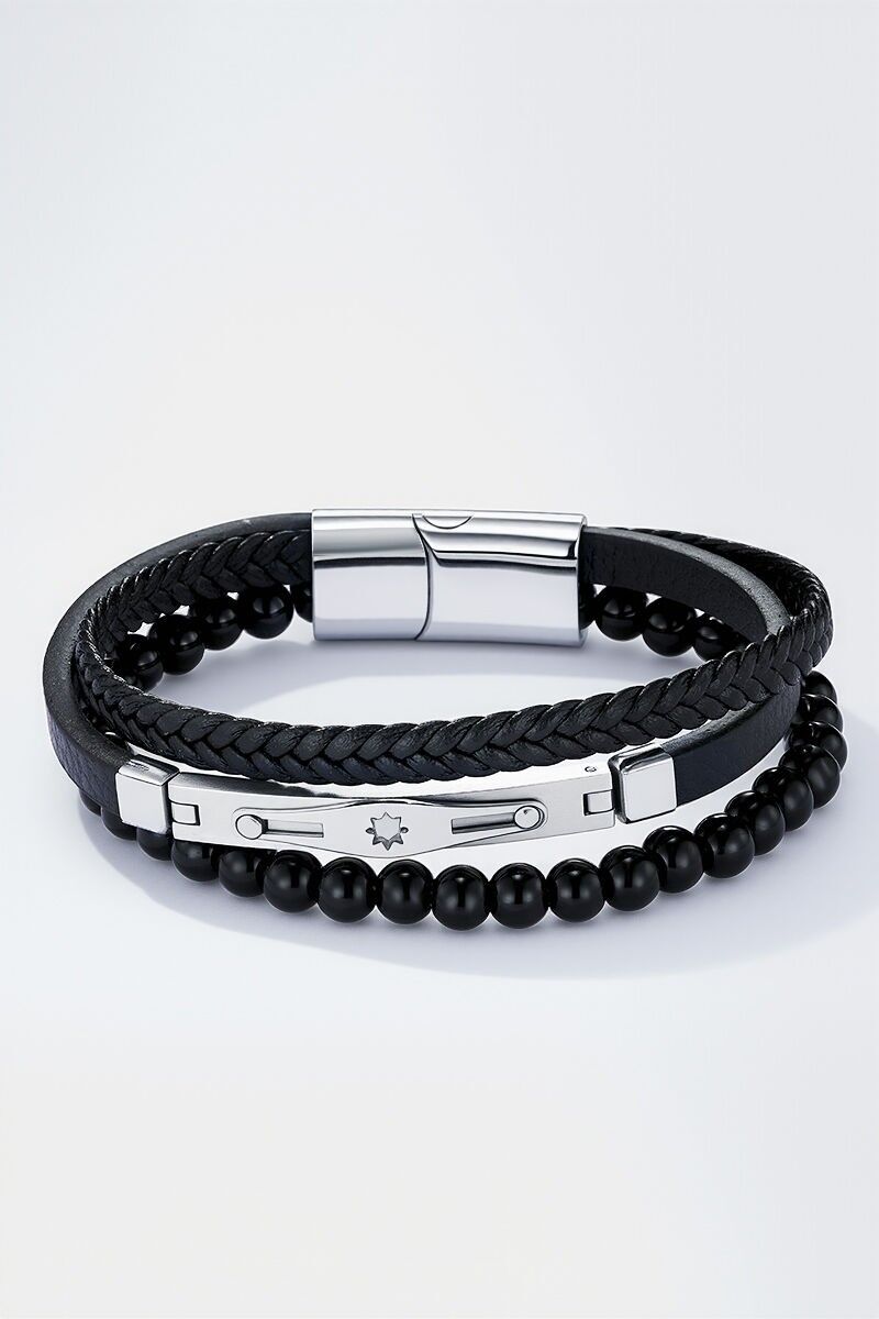 Bracciale in pelle e acciaio inossidabile 324OP76