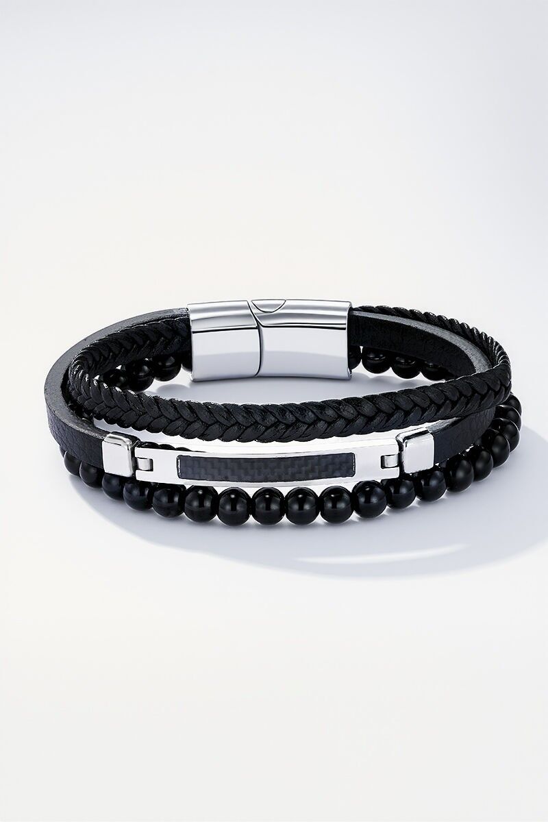 Bracciale in pelle e acciaio inossidabile 324OP77