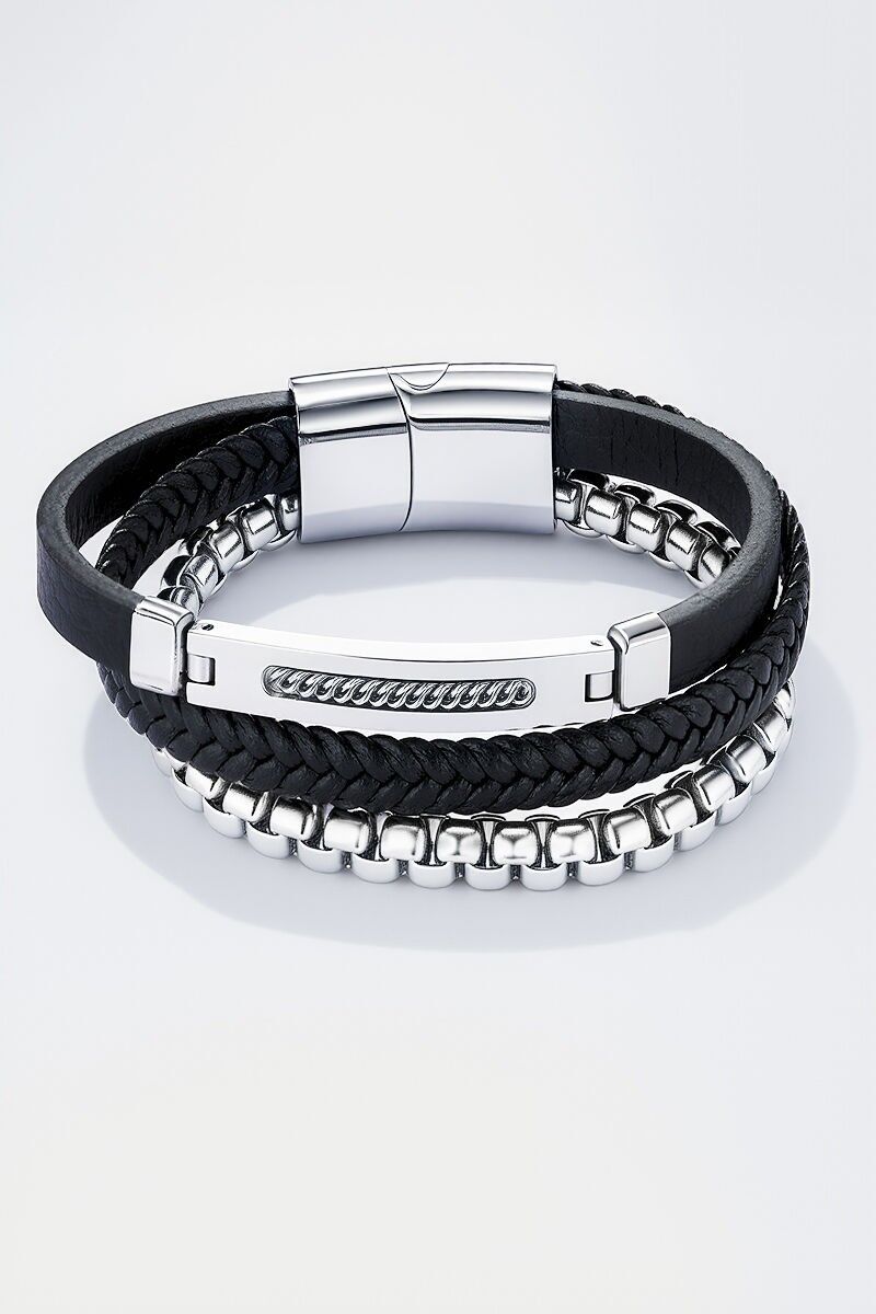 Bracciale in pelle e acciaio inossidabile 324OP78