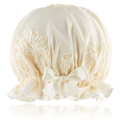 Gorro de ducha con lazos color crema
