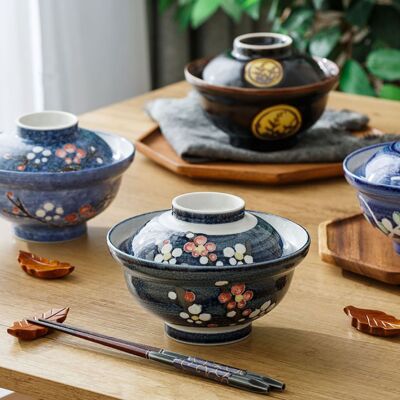 Cuenco de porcelana Minoyaki con tapa