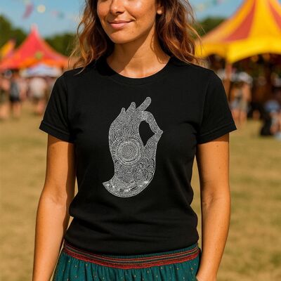 T-shirt Bohotusk en coton noir pour homme, motif Main de Bouddha, tailles S à 3XL