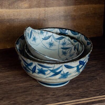 Cuenco Minoyaki con estampado de campanilla azul vintage