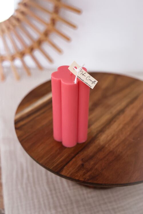 Flower Tower Candle Handmade - Berry Pink