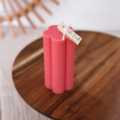 Flower Tower Candle Handmade - Berry Pink
