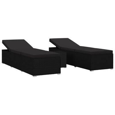 Mobelhusch Ligbeddenset 3 pièces en polyrotin noir