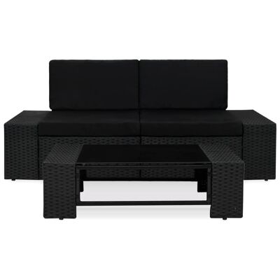 Conjunto de salón de 3 piezas Mobelhusch de ratán sintético negro