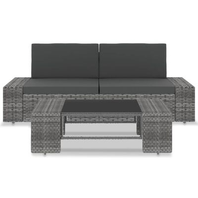 Conjunto de salón de 3 piezas Mobelhusch de ratán sintético gris