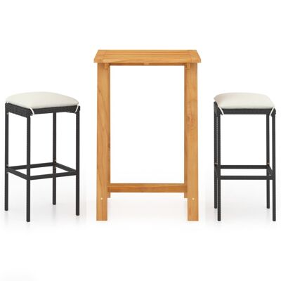 Mobelhusch 3-piece Tuinbarset with black cushions 2