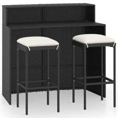 Mobelhusch 3-piece Tuinbarset with black cushions 5