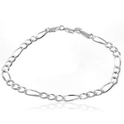 Hecho en Italia - Plata de ley 925 Marca 4.Pulsera Figaro de 4 mm con revestimiento antideslustre - GA-GMB4