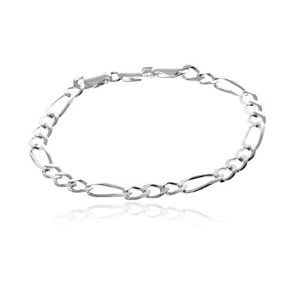 Realizzato in Italia - Argento Sterling 925 Spessore 5.Bracciale Figaro da 4 mm con rivestimento antiossidante - GA-GMB5