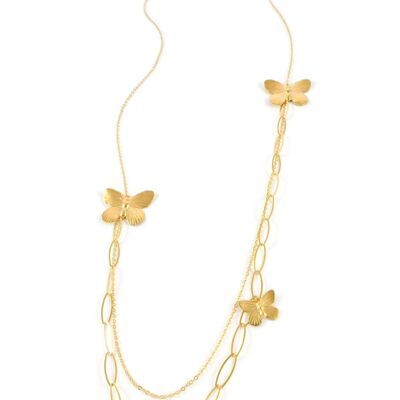 Long double chain gold butterfly necklace