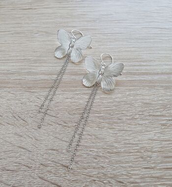 Boucles d'oreilles longues papillon en argent 3