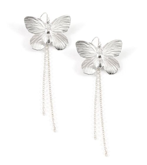 Long silver butterfly earrings