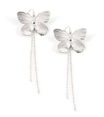 Boucles d'oreilles longues papillon en argent 1