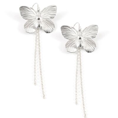 Long silver butterfly earrings