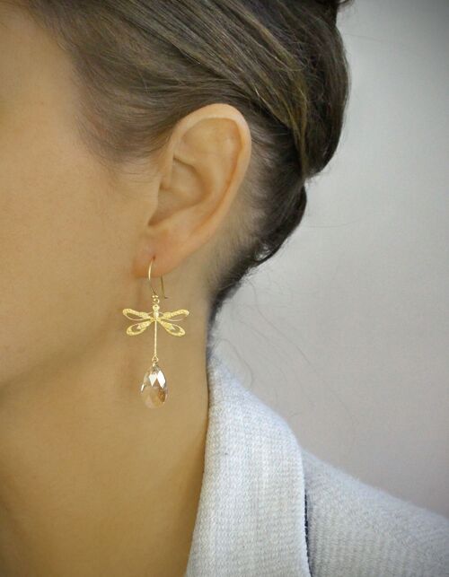 Golden Shadow drops and gold dragonfly earrings