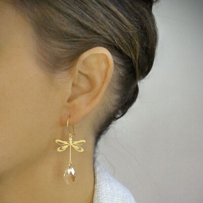 Golden shadow drops and gold dragonfly earrings