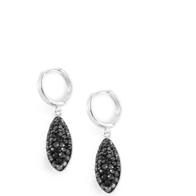 Black diamond pavé drop silver hoop earrings