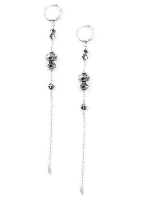 Black diamond silver hoop earrings