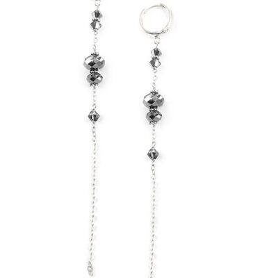 Black diamond silver hoop earrings