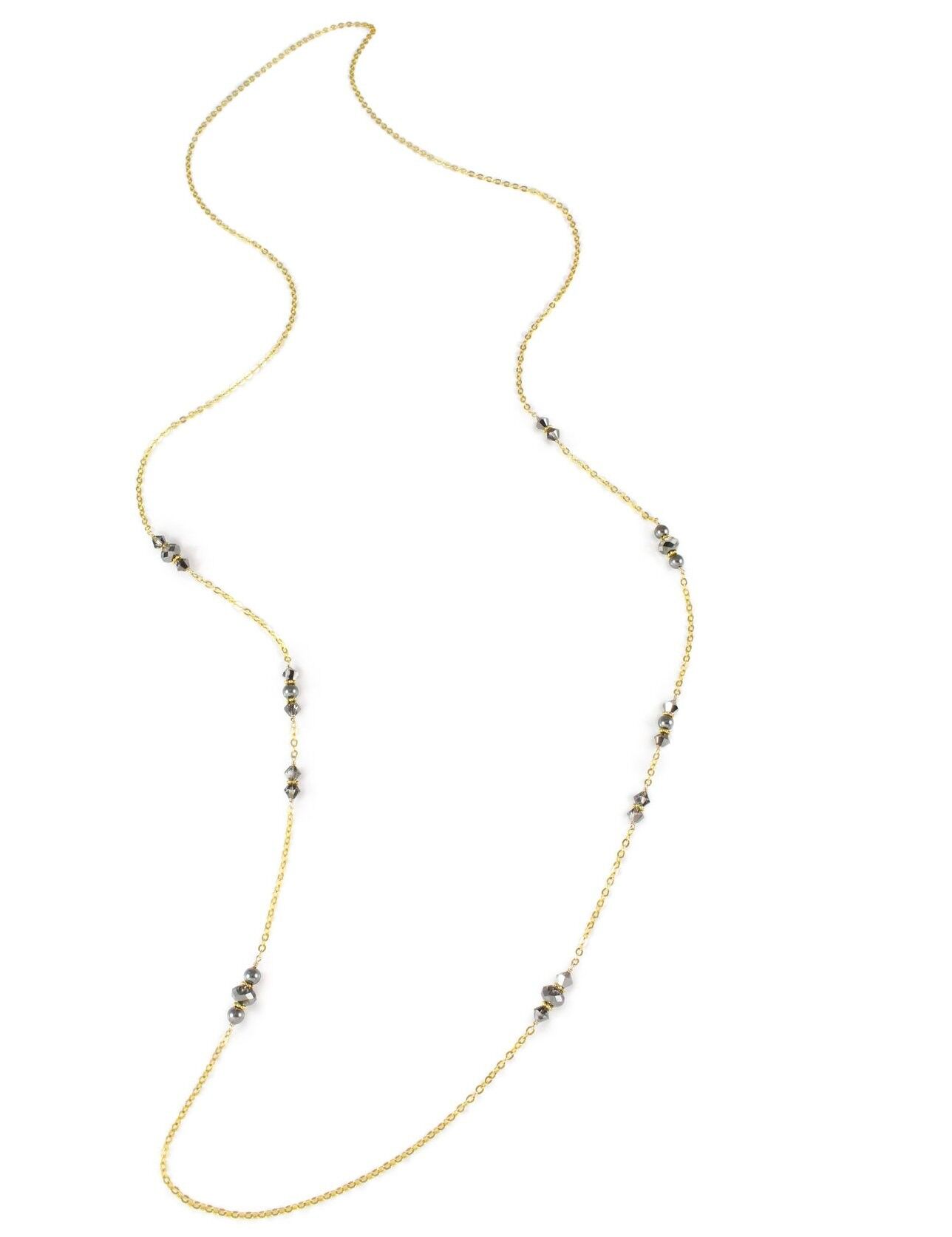 Long 18K gold plated necklace with Black Diamond crystals