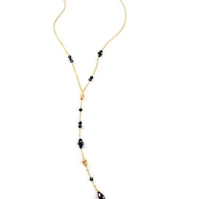 Collier Y court avec cristaux noirs