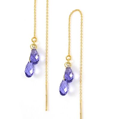 Boucles d'oreilles chaîne enfileuse dorée avec gouttes de Tanzanite