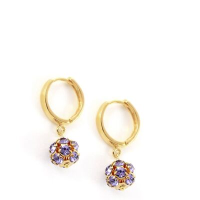 Boucles d'oreilles boule de tanzanite et créoles dorées