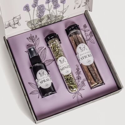 ne&no® Gift Set Cats Feel-Good Herbs: Catnip + Valerian Spray + Matatabi Sticks
